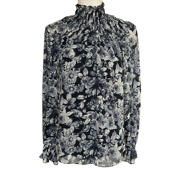 Cinq a Sept 5 a 7 Floral Chiffon smocked neck blouse Size Small - Picture 1 of 4
